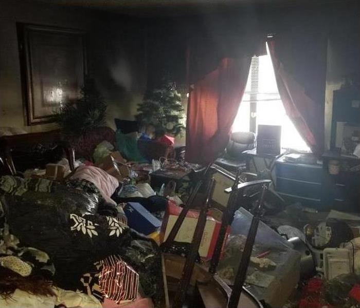 House fire with debris all over the room